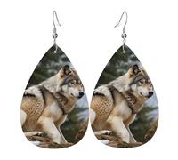 Faux Leather Earrings for Women Teardrop Dangle Earring Fashion Lightweight Snow Mountain Wild Wolf Waterdropearring for Valentine's Day Jewelry Gift, One Size, No Gemstone