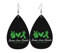 Faux Leather Earrings Organ Donation Awareness Month Green Ribbon Dangle Earring Vintage Leather Teardrop Hook Earrings Lightweight Jewellery For Birthday Party Women Wedding
