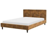 Faux Leather EU Double Size Bed Brown FITOU