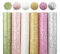 Faux Leather Fabric A5 Size 5-8pcs/set Chunky Glitter Faux Leather Sheets Solid Color Synthetic Fabric Set DIY Earrings Bows Craft(Type 11)