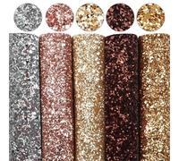 Faux Leather Fabric A5 Size 5-8pcs/set Chunky Glitter Faux Leather Sheets Solid Color Synthetic Fabric Set DIY Earrings Bows Craft(Type 7)