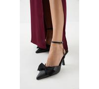 Faux Leather Fabric Bow Detail Mid Stiletto Heel Court Shoes MissPap Black 7