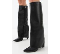 Faux Leather Foldover High Stiletto Knee High Boots MissPap Black 4