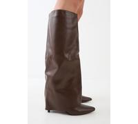 Faux Leather Foldover High Stiletto Knee High Boots MissPap Chocolate 4