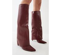 Faux Leather Foldover High Stiletto Knee High Boots MissPap Wine 6