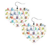 Faux Leather Heart Earring Fashion Heart Earrings Cute Colourful Animal Alphabet Print Dangle Drop Earrings