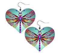 Faux Leather Heart Earring Fashion Heart Earrings Cute Cute Dragonfly pattern Print Dangle Drop Earrings