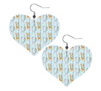 Faux Leather Heart Earring Fashion Heart Earrings Cute Cute Giraffe Flowers Print Dangle Drop Earrings