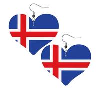Faux Leather Heart Earring Fashion Heart Earrings Cute Flag of Iceland Print Dangle Drop Earrings