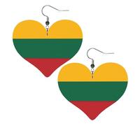 Faux Leather Heart Earring Fashion Heart Earrings Cute Flag of Lithuania Print Dangle Drop Earrings