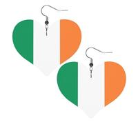 Faux Leather Heart Earring Fashion Heart Earrings Cute Irish flag Print Dangle Drop Earrings