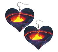 Faux Leather Heart Earring Fashion Heart Earrings Cute Kilauea Volcano Print Dangle Drop Earrings