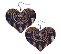 Faux Leather Heart Earrings Double Sided Drop Dangle Earrings Fashion Lightweight Women'S Ear Accessories American Dream Catcher Jewelry Gifts, One Size, No Gemstone