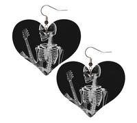 Faux Leather Heart Earrings Double Sided Drop Dangle Earrings Fashion Lightweight Women'S Ear Accessories Abstract X-Ray Skull Skeleton Playing Guitar Jewelry Gifts, One Size, No Gemstone