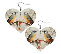Faux Leather Heart Earrings Double Sided Drop Dangle Earrings Fashion Lightweight Women'S Ear Accessories Birds Vintage Art Jewelry Gifts, One Size, No Gemstone