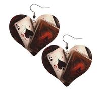 Faux Leather Heart Earrings Double Sided Drop Dangle Earrings Fashion Lightweight Women'S Ear Accessories Playing Cards Jewelry Gifts, One Size, No Gemstone