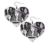Faux Leather Heart Earrings Double Sided Drop Dangle Earrings Fashion Lightweight Women'S Ear Accessories Magic Witch Witchcraft Bohemian Drawing Jewelry Gifts, One Size, No Gemstone
