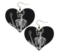 Faux Leather Heart Earrings Double Sided Drop Dangle Earrings Fashion Lightweight Women'S Ear Accessories Abstract X-Ray Skull Skeleton Playing Guitar Jewelry Gifts, One Size, No Gemstone