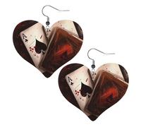 Faux Leather Heart Earrings Double Sided Drop Dangle Earrings Fashion Lightweight Women'S Ear Accessories Playing Cards Jewelry Gifts, One Size, No Gemstone