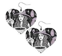 Faux Leather Heart Earrings Double Sided Drop Dangle Earrings Fashion Lightweight Women'S Ear Accessories Magic Witch Witchcraft Bohemian Drawing Jewelry Gifts, One Size, No Gemstone