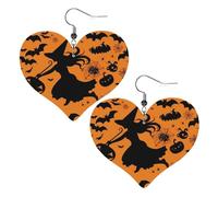 Faux Leather Heart Earrings Double Sided Drop Dangle Earrings Fashion Lightweight Women'S Ear Accessories Halloween Witch Flying Jewelry Gifts