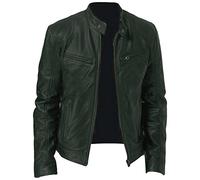 Faux Leather Jacket for Men Vintage Stand Collar Motorcycle PU Jackets Fall Winter Moto Biker Bomber Outwear Coats (Dark Green,4XL)