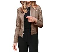 Faux Leather Jacket For Women Classic Short Jacket Coat Full Zip Jacket Stylish Cropped PU Biker Jackets Lightweight Long Sleeve Coat Winter Outdoor Camping Hiking Waterproof Jackets