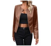 Faux Leather Jacket for Women, Long Sleeves Zip Up Biker Classic Brando Moto Ladies Jacket Soft Multi Zip Coat Outwear Pu Leather Jacket Motorcycle Jacket Women Jacket Spring and Autumn Coat