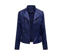 Faux Leather Jacket for Women Motorcycle Biker Short Coat Asymmetrical Zip Shoulder Lacing Slim Fit Trendy Comfortable Fall Ladies Long Sleeve Outwear Dark Blue, 3XL