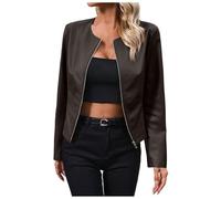 Faux Leather Jacket, Long Sleeves Zip Up Biker Classic Brando Moto Ladies Jacket Soft Multi Zip Coat Outwear Women Pu Leather Coat Motorcycle Jacket Ladies Real Leather Jacket Windbreak Coat Outwear