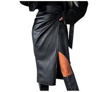 Faux Leather Maxi Skirt for Women Elastic High Waist Skirt Pencil Side Split Skirt Wet Look Knee Length Midi Skirt Sexy Bodycon Hip Skirt Ladies Tummy Control Skirt Stetrchy Slim Fit Skirt Sale Black
