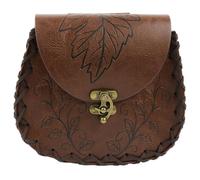 Faux Leather Medieval Retro Belt Pouch, Brown | Ren Faire Casual Waist Bag, Renaissance Costume Pouch, Elf Leaf Detail