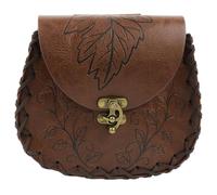 Faux Leather Medieval Retro Belt Pouch, Brown | Ren Faire Casual Waist Bag, Renaissance Costume Pouch, Elf Leaf Detail