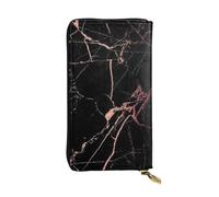 Faux Leather Organizer Wallet For Women, Black Rose Gold Marble, Long Zip Coin Purse, Travel Checkbook Holder & Card Case Wallet For Everyday Use, Gifts Reusable Check Budget Money Purse For Ladies