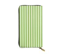 Faux Leather Organizer Wallet For Women, Classic Green Striped, Long Zip Coin Purse, Travel Checkbook Holder & Card Case Wallet For Everyday Use, Gifts Reusable Check Budget Money Purse For Ladies