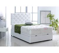 Faux Leather Ottoman Side Lift Bed | Memory Orthopaedic Mattress | HEADBOARD by Comfy Deluxe LTD (White, 6FT Super King-Size)