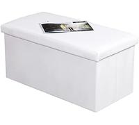 Faux Leather Ottoman Storage Box with Lid, Multi-Purpose Foldable Footstool Rest Seat Storage Stool Toys box Chest Bench Blanket Linen Laundry Box (White, Large - 76x38cm)