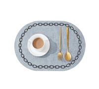 Faux Leather Place mat 1/4/6PCS Placemats Set Thick Faux Leather Oval Shaped Tableware Mat Insulated Coffe Table(Chain S beige,6pcs)