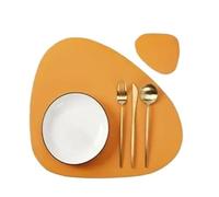 Faux Leather Placemats 1/4/6 Set Placemat with Coaster Tableware Pad Heat Insulation Non-Slip Faux Leather Table Mat(Orange,4sets)
