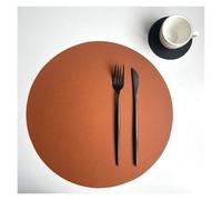 Faux Leather Placemats 2pcs Round PU Leather Placemats and Coaster Set Insulation Mat Oil-Proof Waterproof two-sided Place Mats(Brown Black,Round32cm and 10cm)