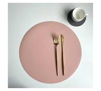 Faux Leather Placemats 2pcs Round PU Leather Placemats and Coaster Set Insulation Mat Oil-Proof Waterproof two-sided Place Mats(Pink Dark Gray,Round32cm and 10cm)