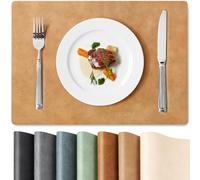 Faux Leather Placemats Set of 8 - Vinyl Placemats Wipeable Waterproof Oil-Proof PU Place Mats Heat Resistant Reversible Table Mats for Dining, Kitchen, Indoor, Outdoor, 12 x 17 Inch (Camel)