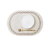 Faux Leather Placemats Table Faux Leather Placemats Set of 1/4/6pcs,Washable for Dining,Heat-Resistant Non-Slip Waterproof Oval Place Mats(Chain O beige,30x44cm 6pcs)