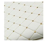 Faux Leather Quilted Faux Leather Diamond Fluted Car Seating Vehicle Upholstery Fabric，Vinyl PVC Leather Stitch Padded Cushion Linen Wadding(White,1.4X1m)