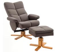 Faux Leather Recliner Chair Swivel Armchair with Ottoman Footstool Storage Brown