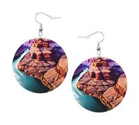 Faux Leather Round Earring, Fashion Earrings, Cute Beauty Grand Canyon Print Dangle Drop Earrings