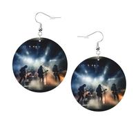 Faux Leather Round Earring, Fashion Earrings, Cute Black Smoke Music Print Dangle Drop Earrings