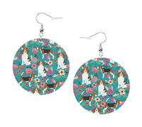 Faux Leather Round Earring, Fashion Earrings, Cute Dog- Print Dangle Drop Earrings