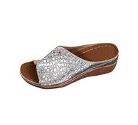 Faux Leather Sandals for Women UK Sale Wedge Slippers Ladies Comfo with Arch Support Sliders Summer Peep Toe Mid Mule Sandal Lightweight Comfortable Sliders Beach Platform Shoes
