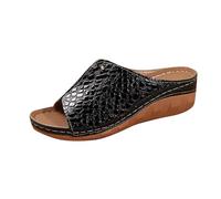 Faux Leather Sandals for Women UK Sale Wedge Slippers Ladies Comfo with Arch Support Sliders Summer Peep Toe Mid Mule Sandal Lightweight Comfortable Sliders Beach Platform Shoes